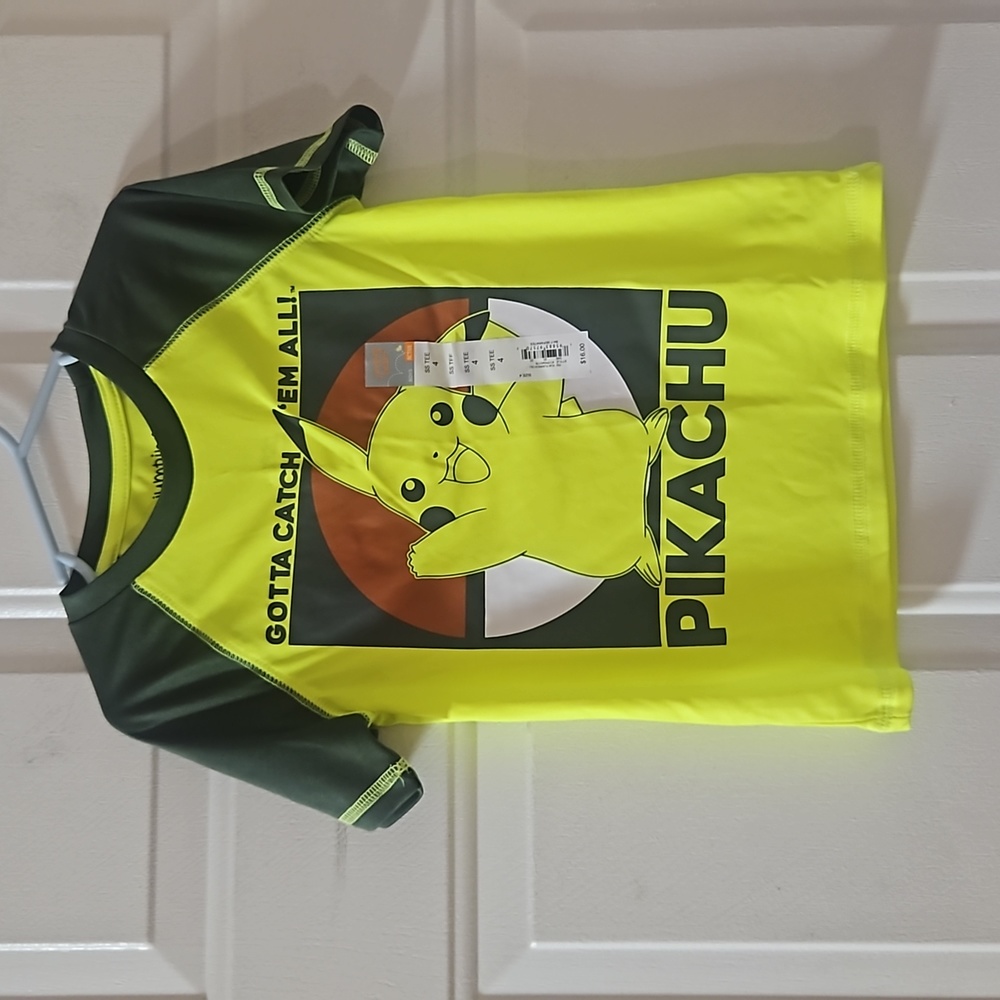 JUMPING BEANS ACTIVE PIKACHU TEE: YELLOW/GREEN: NWT: SIZE 4